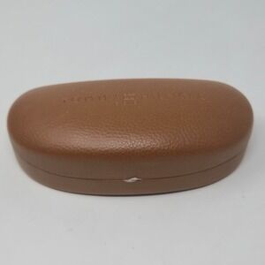 Tommy Hilfiger Eyewear Hard Case Tan Brown Faux Leather + New Cleaning Cloth